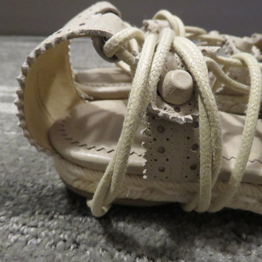 BALENCIAGA PARIS Arena Leather Gladiator Ankle Wrap Espadrilles in Praline Sz 6 - Picture 10 of 15